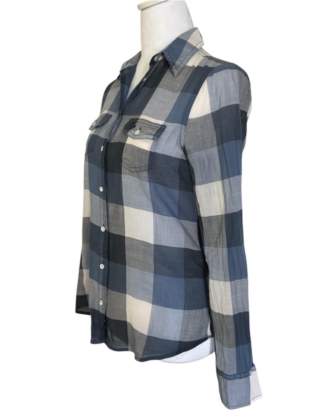 Abercrombie & Fitch Blue Plaid Sheer Button-Up Shirt Small - Picture 5 of 10